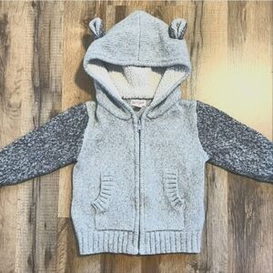 Cat & Jack Bear Mouse Ear Sherpa Lined Hooded Sweater Jacket Unisex 18 Months